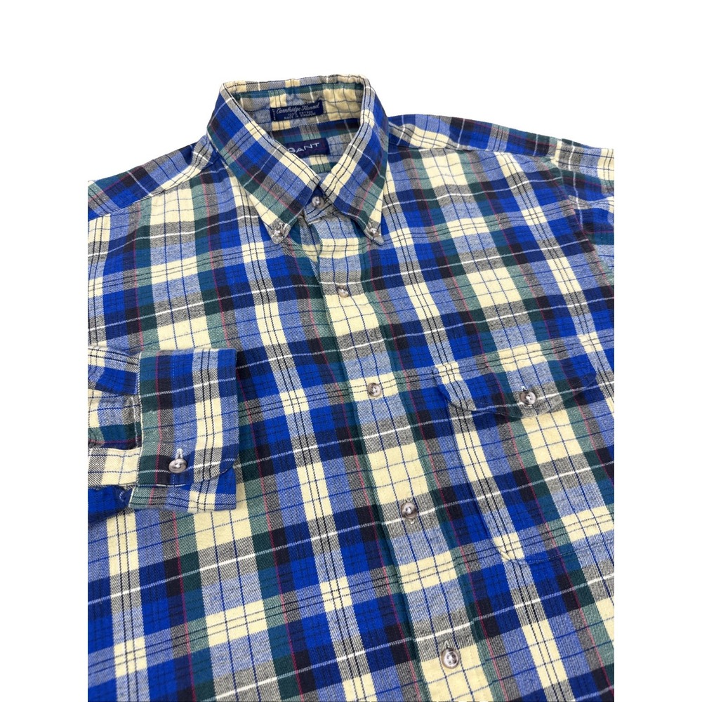 Vintage Gant Men's Large Blue plaid  Cambridge Flannel 100% Cotton Long Sleeve